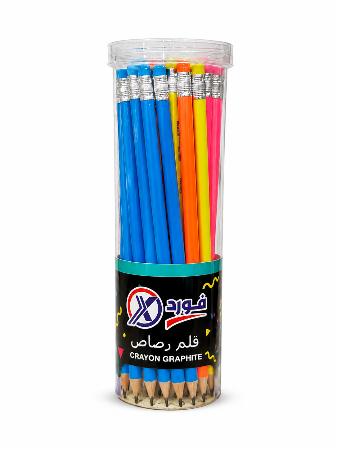 أقلام رصاص فورد نيون مع ممحاة درام | Ford Crayon Graphite Neon Pencils with Eraser Drum
