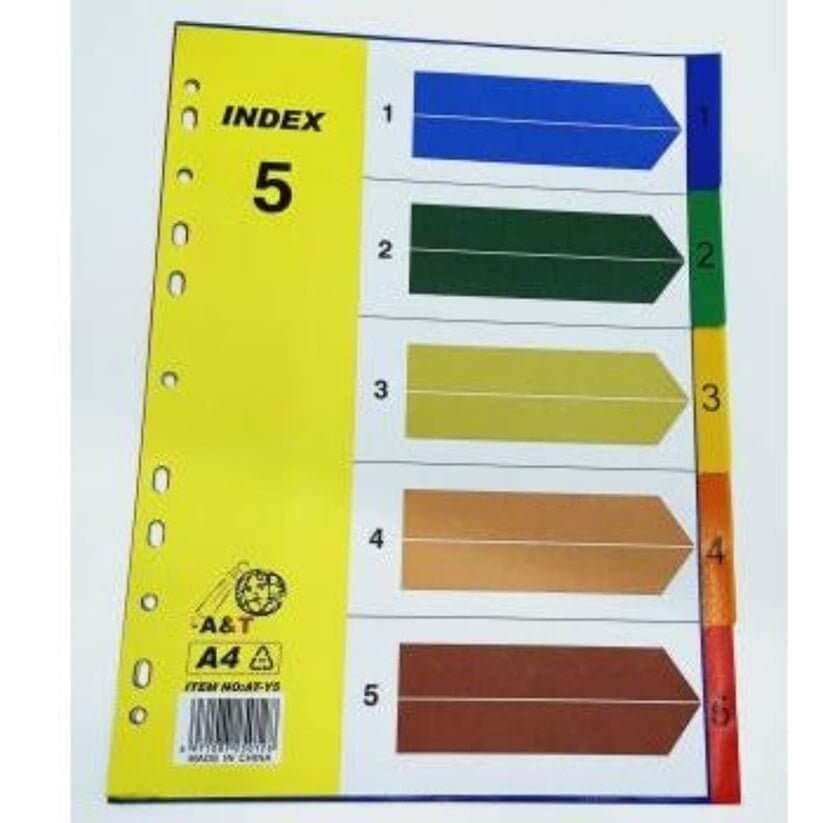 A4، 1 - 5 فواصل ملفات ملونة اي اند تي مقاس - مكتبة اكسبريس الكويت
