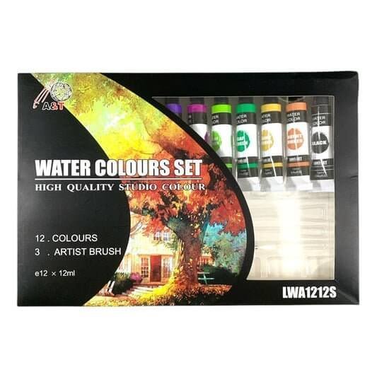 A&T Water Color Set 12 Colors with Brushes and Pallete || الوان مائية اي اند تي ١٢ لون مع فرش و باليت - مكتبة اكسبريس الكويت