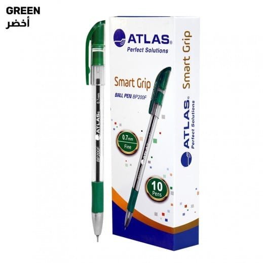 Atlas Smart Grip Green Pens Pk 12 || اقلام حبر اطلس لون اخضر باكيت ١٢ قلم - مكتبة اكسبريس الكويت