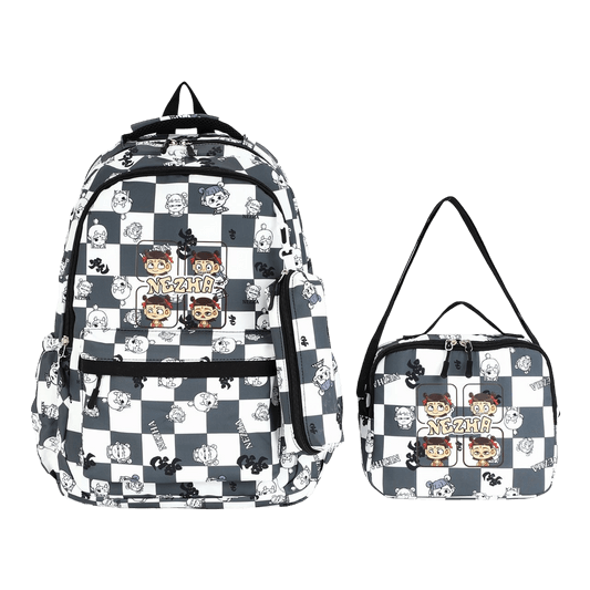 Black Neezha Back to School Backpack Collection Set 3 Pcs || مجموعة شنط العودة الى المدرسة ٣ حبة جنطة ظهر و شنطة اكل و مقلمة لون اسود - مكتبة اكسبريس الكويت