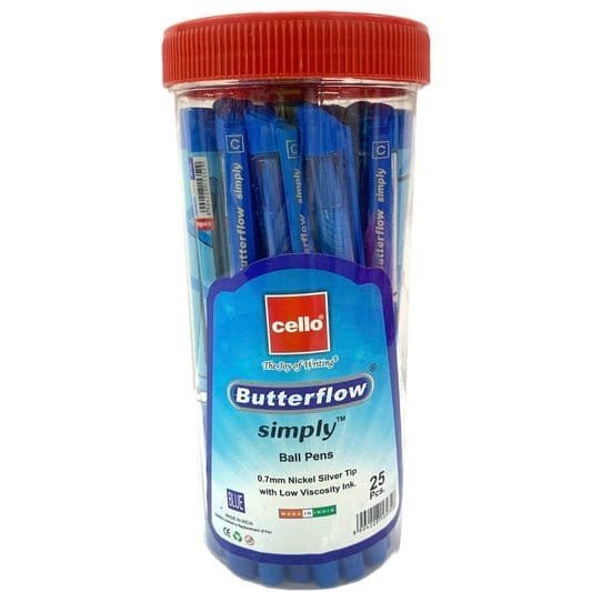 Cello Butterflow Ink Ball Pens, 0.7 mm 25 Pack Blue || علبة اقلام حبر سيلو بترفلاي شد ٢٥ قلم - مكتبة اكسبريس الكويت