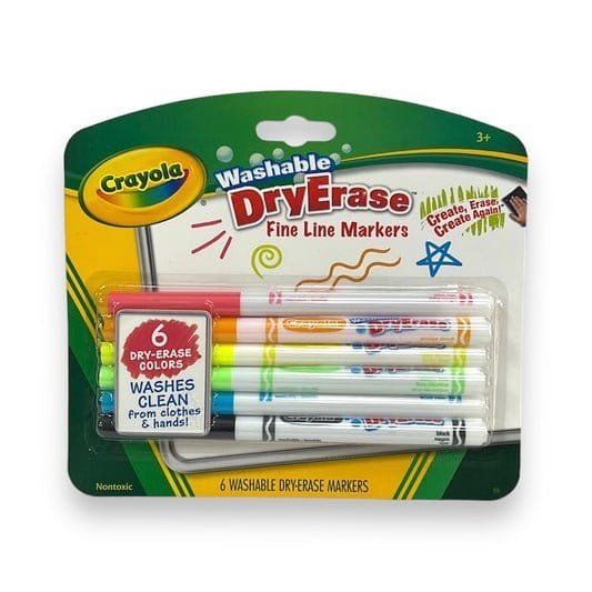 Crayola Washable Dry Erase Fine Line Marker for Whiteboard || اقلام سبورة وايت بورد ماركر كرايولا 6 لون - مكتبة اكسبريس الكويت