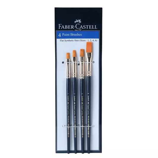 Faber Castell Synthetic Hair Flat Assorted Paint Brush, Set Of 4 || فابر كاستل فرشاة طلاء شعر صناعية مسطحة متنوعة ، مجموعة من 4 - مكتبة اكسبريس الكويت