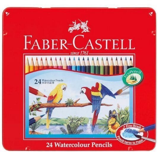 Faber Castell Watercolor Pencils 24 Colors Tin Case || الوان خشبية مائية فيبر كاستل ٢٤ لون علبة حديد - مكتبة اكسبريس الكويت