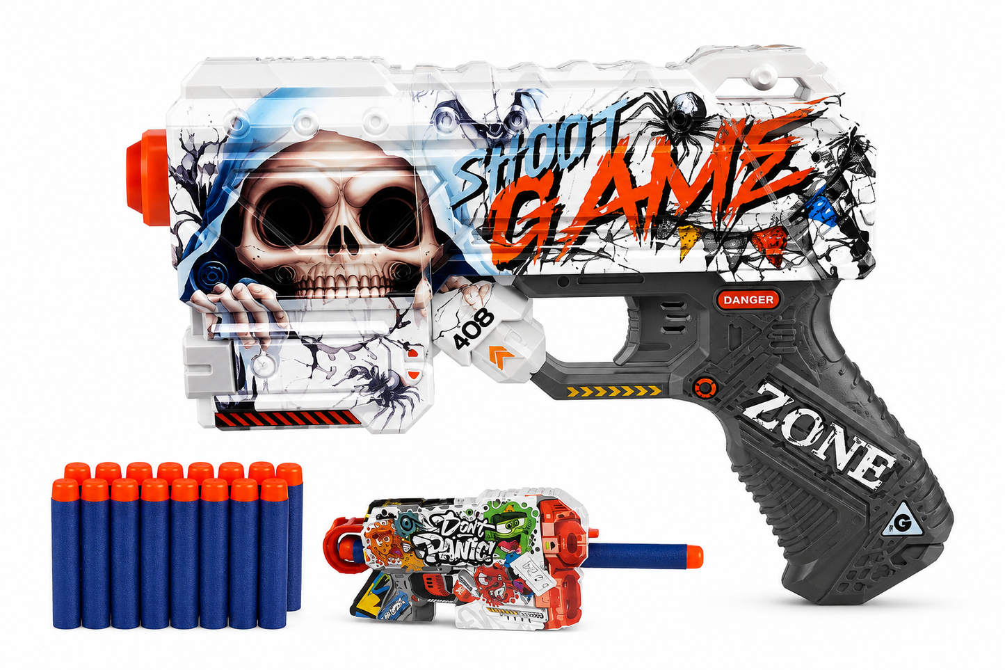 مسدس Shoot Game Zone 408 برصاص إسفنجية زرقاء تصميم Skull
