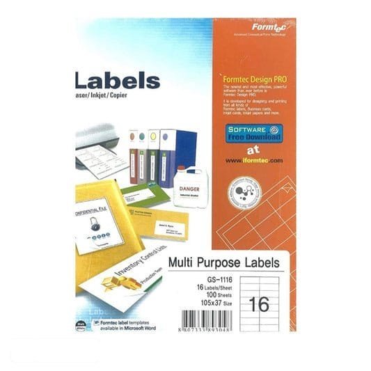 Formtec A4 Label 16 Stickers || ورق لاصق فورماتك مقسم ١٦ ستيكر - مكتبة اكسبريس الكويت