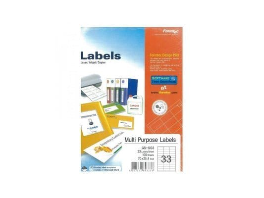 Formtec A4 Label 33 Stickers || ورق لاصق فورماتك مقسم ٣٣ ستيكر - مكتبة اكسبريس الكويت