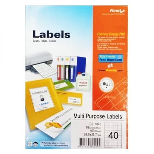 Formtec A4 Label 40 Stickers || ورق لاصق فورماتك مقسم ٤٠ ستيكر - مكتبة اكسبريس الكويت