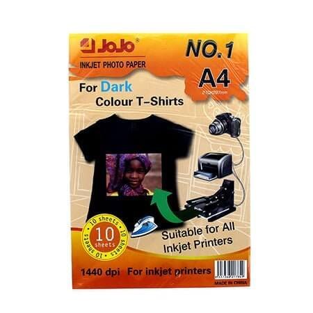Jojo Inkjet Photo Paper For Dark Fabric Transfer Paper A4 Size 10 Pack || ورق جوجو تيشيرتات خام غامق ١٠ ورقه حجم اي فور - مكتبة اكسبريس الكويت
