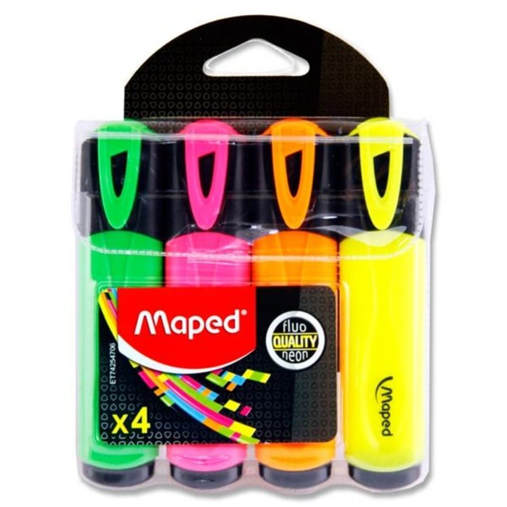 Maped Fluo Peps Classic Highlighters 4 Colors || اقلام هاي ليتير فسفوري مابد 4 لون قصير - مكتبة اكسبريس الكويت
