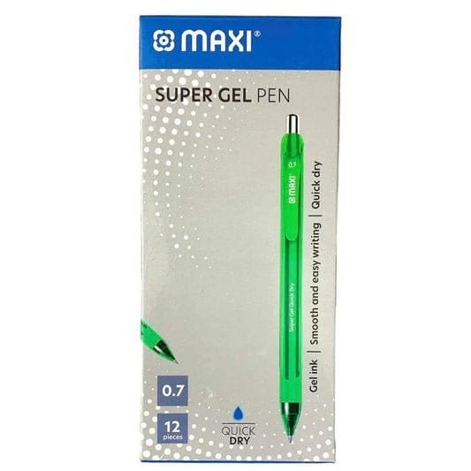 Maxi Super Gel Pens 0.7m Green 12 pk || علبة اقلام حبر ماكسي ٠.٧ عدد ١٢ قلم لون اخضر - مكتبة اكسبريس الكويت
