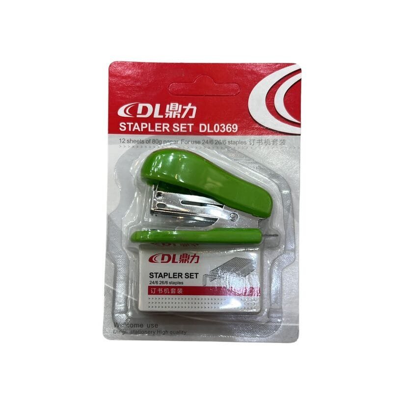 Mini Stapler Set DL0369 Green Color طقم دباسه صغيره لون اخضر - مكتبة اكسبريس الكويت