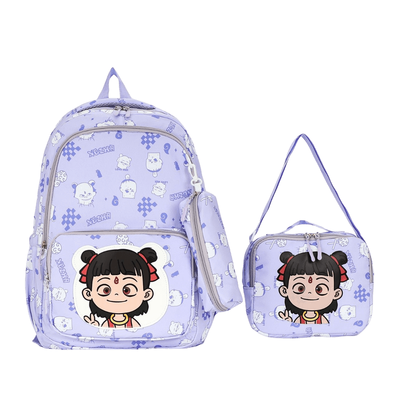 Purple Neezha Back to School Backpack Collection Set 3 Pcs || مجموعة شنط العودة الى المدرسة ٣ حبة جنطة ظهر و شنطة اكل و مقلمة لون بنفسجي - مكتبة اكسبريس الكويت