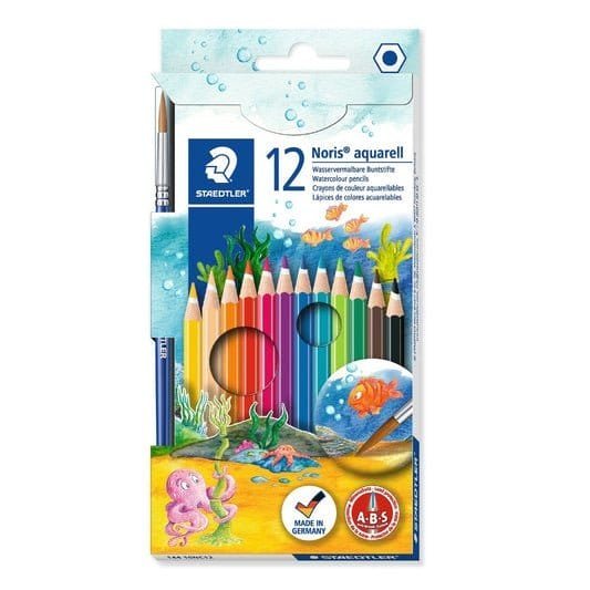 Staedtler Noris® WaterColour Pencils with Brush 12 Colors || الوان خشبيه مائيه ستدلر مع فرشاه ١٢ لون - مكتبة اكسبريس الكويت