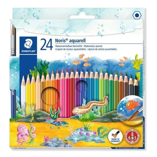 Staedtler Noris® WaterColour Pencils with Brush 24 Colors || الوان خشبيه مائيه ستدلر مع فرشاه ٢٤ لون - مكتبة اكسبريس الكويت
