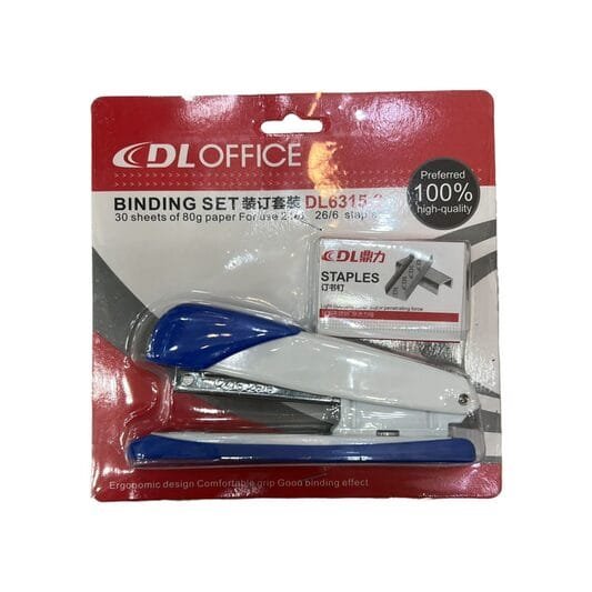 Stapler Set DL 6315 White & Blue Color دباسة دي ال ٦٣١٥ لون ابيض وازرق - مكتبة اكسبريس الكويت