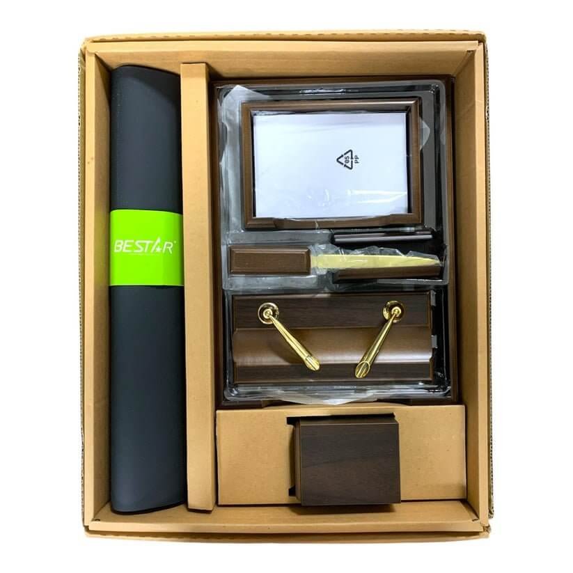 Wooden Desk Set 9 PCS Burnt Wood Color || طقم مكتب خشب بني محروق عدد ٩ قطع - مكتبة اكسبريس الكويت