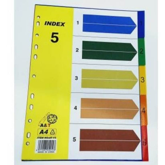 A4، 1 - 5 فواصل ملفات ملونة اي اند تي مقاس - مكتبة اكسبريس الكويت