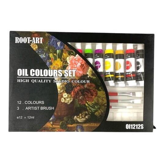 A&amp;T Oil Color Set 12 Colors with Brushes and Pallete || الوان زيت اي اند تي ١٢ لون مع فرش و باليت - مكتبة اكسبريس الكويت