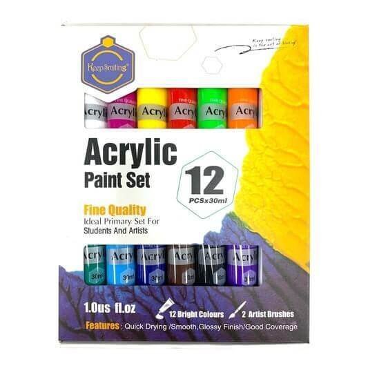 Acrylic Paint Set 12 Colors 30 ml || الوان اكريليك ١٢ لون حجم ٣٠ مل - مكتبة اكسبريس الكويت