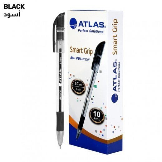 Atlas Smart Grip Black Pens Pk 12 || اقلام حبر اطلس لون اسود باكيت ١٢ قلم - مكتبة اكسبريس الكويت