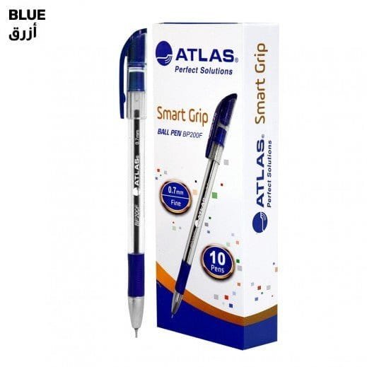 Atlas Smart Grip Blue Pens Pk 12 || اقلام حبر اطلس لون ازرق باكيت ١٢ قلم - مكتبة اكسبريس الكويت