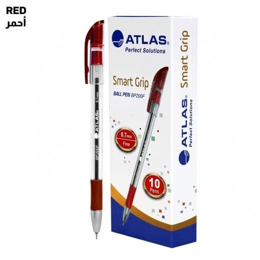 Atlas Smart Grip Red Pens Pk 12 || اقلام حبر اطلس لون احمر باكيت ١٢ قلم - مكتبة اكسبريس الكويت