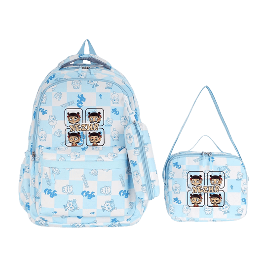 Blue Neezha Back to School Backpack Collection Set 3 Pcs || مجموعة شنط العودة الى المدرسة ٣ حبة جنطة ظهر و شنطة اكل و مقلمة لون ازرق - مكتبة اكسبريس الكويت