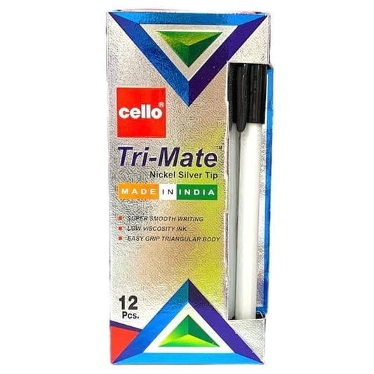 Cello Tri - Mate 12 Black Pens || اقلام حبر سيلو ١٢ قلم لون اسود - مكتبة اكسبريس الكويت