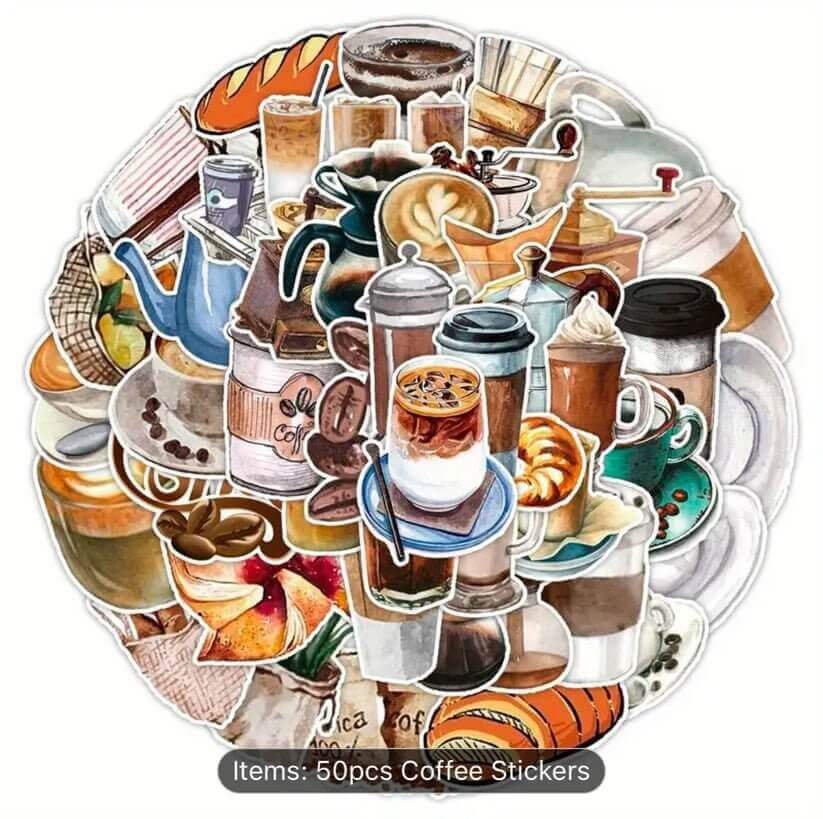 Coffee Lovers Sticker Pack 50 Pcs || ستيكرات محبي القهوه مجموعة ٥٠ ستيكر - مكتبة اكسبريس الكويت