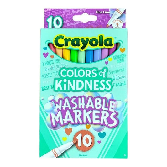 Crayola Colors of Kindness Washable Markers Fine Line 10 Colors || الوان كرايولا شينية كولورز اوف كايندنس واشابل خط رفيع - مكتبة اكسبريس الكويت