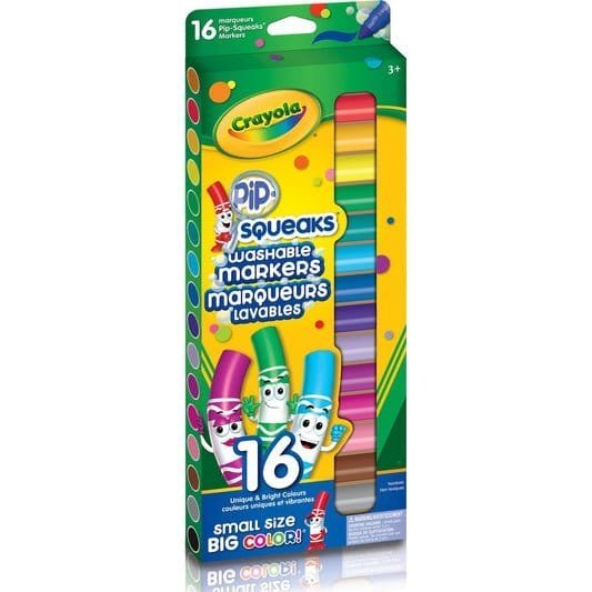 Crayola Pip - Squeaks Broad Line Washable Markers 16 Color || الوان كرايولا ماركر ١٦ لون بيب سكويك - مكتبة اكسبريس الكويت