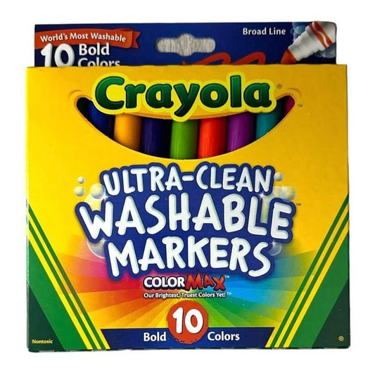 Crayola Ultra Clean Washable Markers Color Max 10 Bold Colors Broad Line || الوان كرايولا واشابل قابل للغسل ١٠ لون خط عريض - مكتبة اكسبريس الكويت