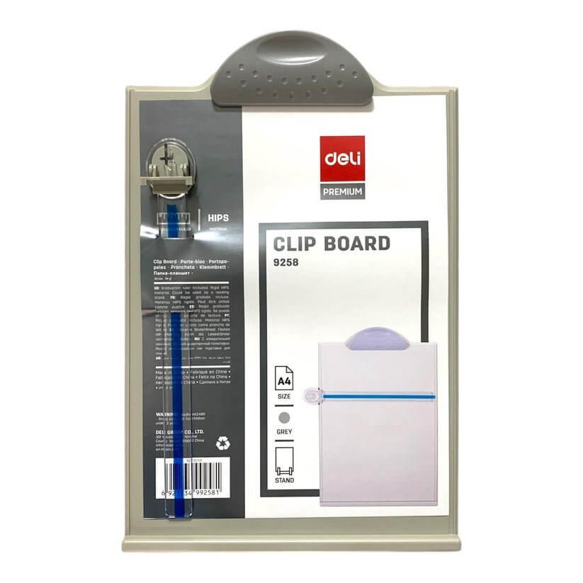 Deli Clip Board With Stand Grey Color A4 Size || كليب بورد ديلي حجم اي فور مع ستاند لون رمادي - مكتبة اكسبريس الكويت
