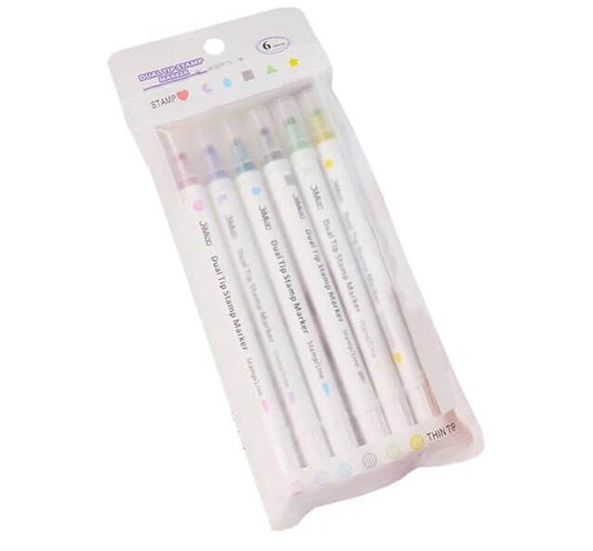Dual Tip Marker 6 Colors Star/Heart/Moon/Drop/Square/Triangle || مجموعة الوان راسين ٦ لون اشكال نجمة/قلب/قمر/قطرة/مربع/مثلث - مكتبة اكسبريس الكويت