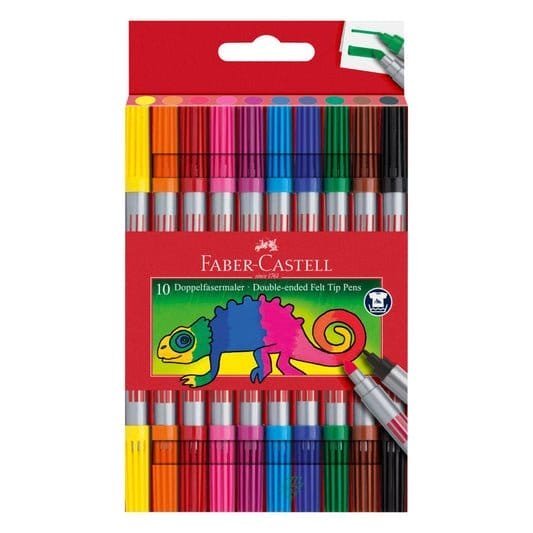 Faber Castell 10 Double Ended Felt Tip Pens || الوان شينية فيبر كاستل ١٠ لون براسين - مكتبة اكسبريس الكويت
