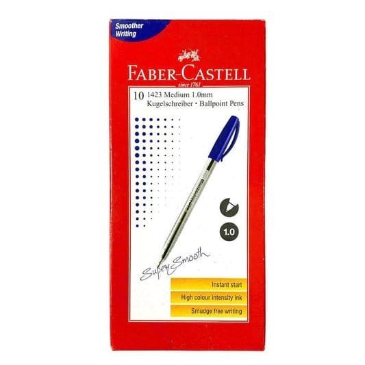 Faber Castell 1423 Medium 1.0 mm Ballpoint 10 Blue Pens || اقلام حبر فيبر كاستل ١٠ لون ازرق - مكتبة اكسبريس الكويت