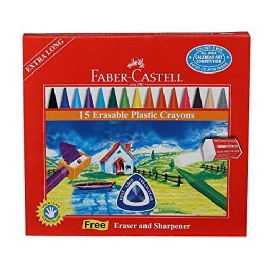 Faber Castell 15 Long Colored Crayons || الوان شمعيه فيبر كاستل 15 لون - مكتبة اكسبريس الكويت