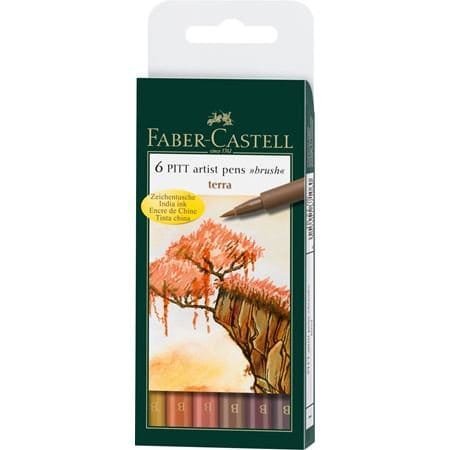Faber Castell 6 PITT Artist Pens Terra|| اقلام فيبر كاستل بت 6 الوان تيرا - مكتبة اكسبريس الكويت