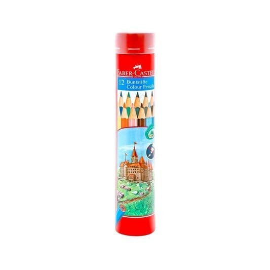 Faber Castell Colored Pencils Cylinder Case 12 Colors || الوان خشبية فيبر كاستل ١٢ لون بعلبه اسطوانية حديد - مكتبة اكسبريس الكويت