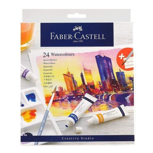 Faber Castell Creative Studio Watercolors 9 ml 24 colors || الوان مائيه فيبر كستل 24 لون + فرشاه + بلته خلط - مكتبة اكسبريس الكويت