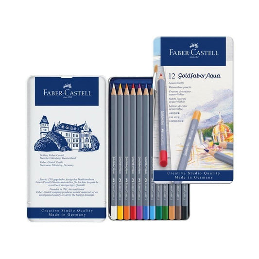 Faber Castell Goldfaber Aqua watercolour pencil tin of 12 || الوان خشبية فيبر كاستل قولد فيبر اكوا مائيه - مكتبة اكسبريس الكويت