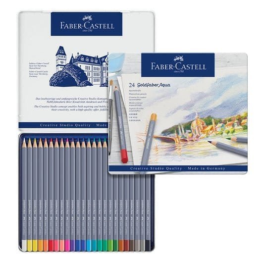Faber Castell Goldfaber Aqua watercolour pencil tin of 24 || الوان خشبية فيبر كاستل قولد فيبر اكوا مائيه - مكتبة اكسبريس الكويت