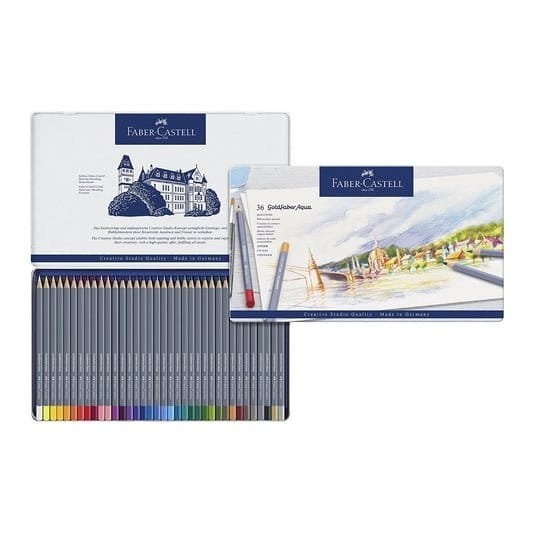 Faber Castell Goldfaber Aqua watercolour pencil tin of 36 || الوان خشبية فيبر كاستل قولد فيبر اكوا مائيه - مكتبة اكسبريس الكويت
