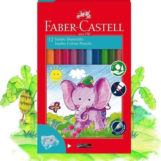 Faber Castell Jumbo Colored Pencils 12 Colors || الوان خشبية فيبر كاستل جامبو ١٢ لون - مكتبة اكسبريس الكويت