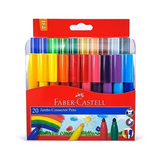 Faber Castell Jumbo Connector Felt Tip 20 Colored Pens || الوان شينية جامبو كونيكتر فيبر كاستل ٢٠ لون⁩ - مكتبة اكسبريس الكويت