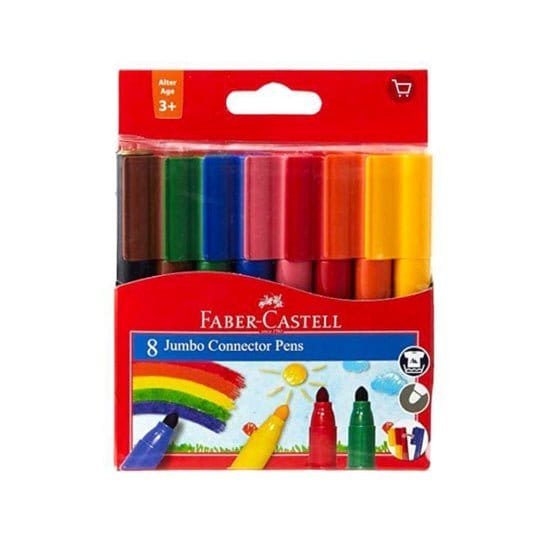 Faber Castell Jumbo Connector Felt Tip 8 Colored Pens || الوان شينية جامبو كونيكتر فيبر كاستل ٨ لون - مكتبة اكسبريس الكويت