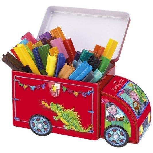 Faber Castell Truck Connector Pens 33 Pack || الوان كونكتر فيبر كاستل علبه حديد شكل عربه - مكتبة اكسبريس الكويت