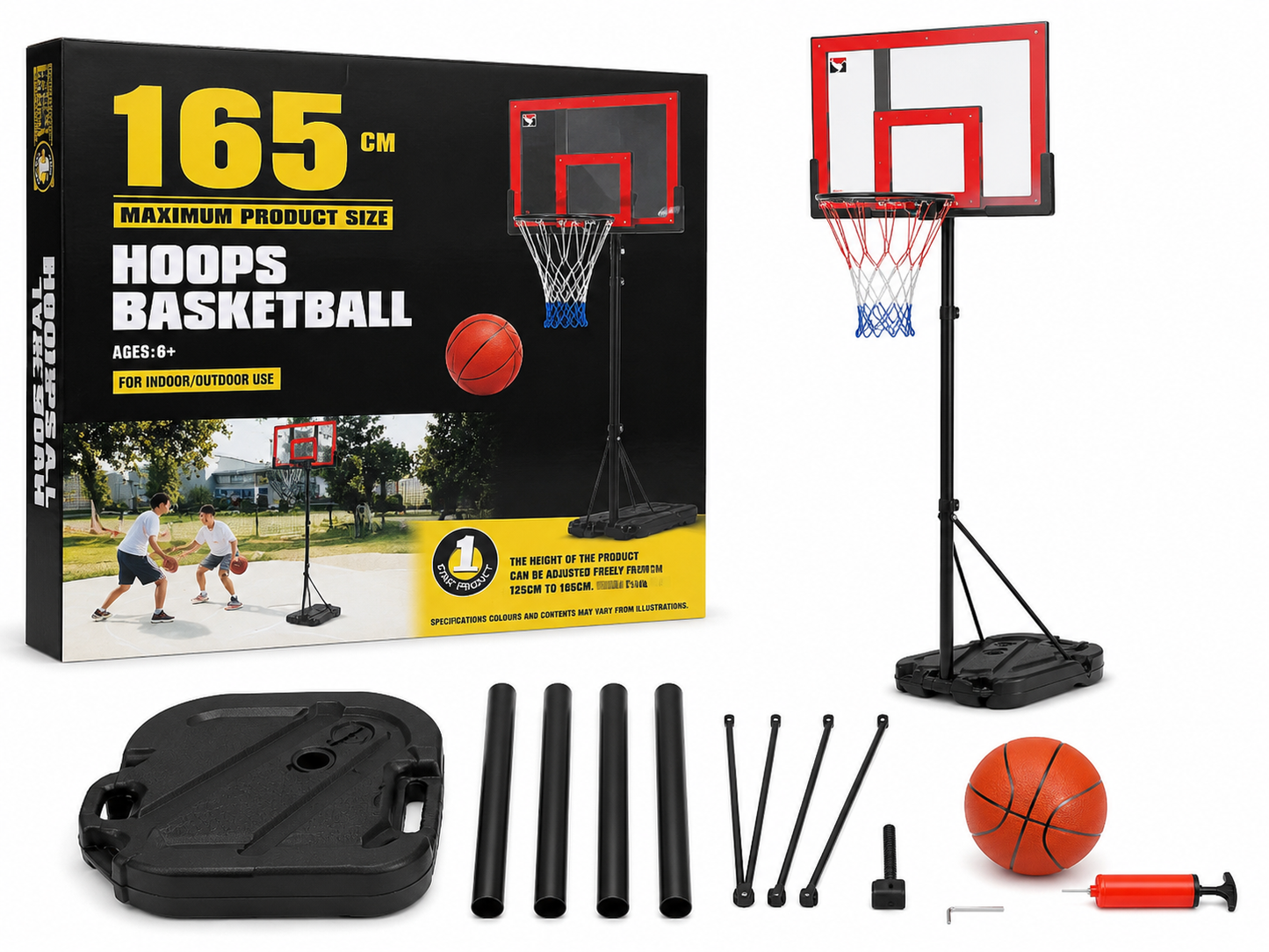 حامل كرة سلة Hoops Basketball قابل للتعديل 125-165سم مع كرة ومضخة